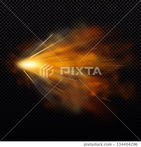 Gun shot with orange fire and smoke effect, weapon firing blast, vector realistic gun explosion flash shoot flame trail Gun shot with orange fire and smoke effect, weapon firing blast, vector realistic gun explosion flash shoot flame trail 134404296