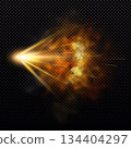 A realistic flaming smoke trail from a gunshot, with a glowing effect and sparks. 134404297