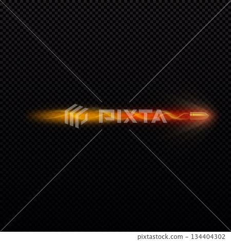 Realistic golden bullet with a fiery, spiraling trail, dust, and a glow effect. Realistic golden bullet with a fiery, spiraling trail, dust, and a glow effect. 134404302