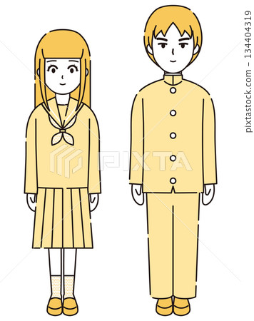 Illustration set 2 of male and female students in sailor suits and school uniforms 134404319