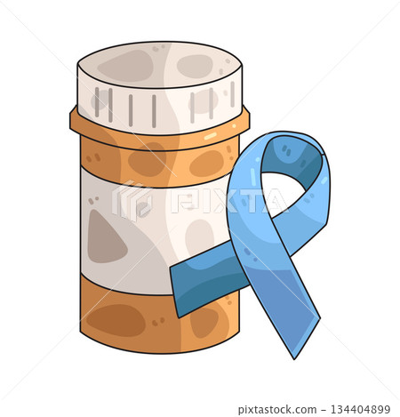 illustration of Pill Bottle with Blue Ribbon 134404899