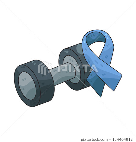 illustration of Dumbbell with Blue Ribbon 134404912