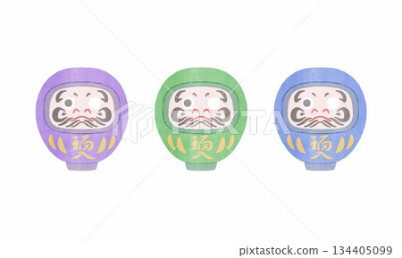 Illustration of three daruma dolls 134405099
