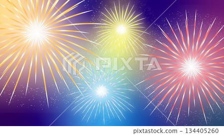 Colorful fireworks blooming in the gradient night sky background illustration Colorful fireworks blooming in the gradient night sky background illustration 134405260
