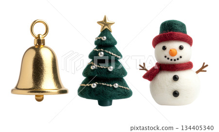 Needle Felted Snowman and Christmas Tree Wool Ornaments 134405340