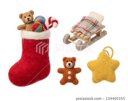 Red Stocking and Sled Needle Felt Christmas Decoration Set 134405355
