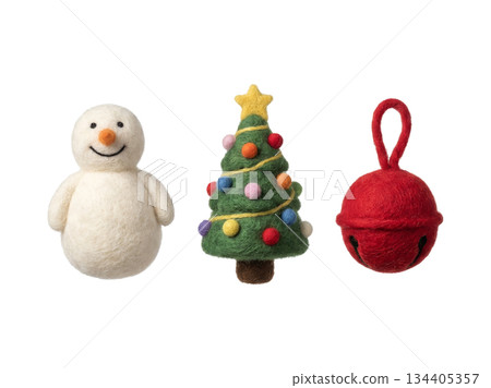 Needle Felted Snowman and Christmas Tree Wool Ornaments Needle Felted Snowman and Christmas Tree Wool Ornaments 134405357
