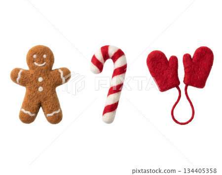 Handmade Wool Felt Gingerbread Man and Candy Cane Ornaments 134405358