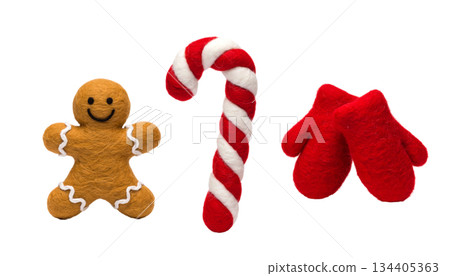Handmade Wool Felt Gingerbread Man and Candy Cane Ornaments 134405363