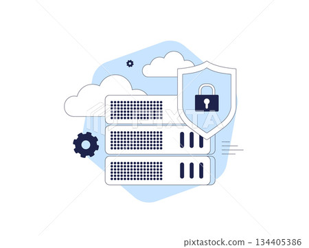 Cloud server data protection graphic shields information assets. Cloud data protection locks storage with encryption and compliance for 2026 secure business tech infrastructure. Vector illustration Cloud server data protection graphic shields information assets. Cloud data protection locks storage with encryption and compliance for 2026 secure business tech infrastructure. Vector illustration 134405386