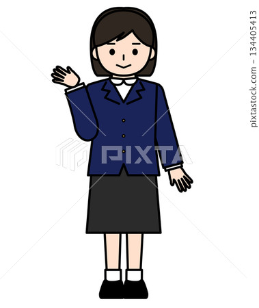 A girl raising her hand to give directions 134405413