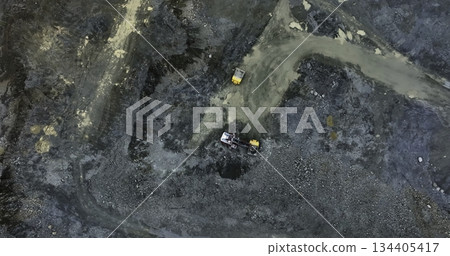 Heavy machinery working together in open pit mine. Stock clip Heavy machinery working together in open pit mine. Stock clip 134405417
