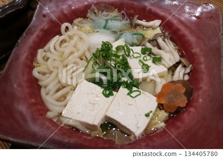 Japanese-style tofu udon hot pot 134405780