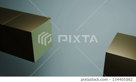 Golden cubes levitating on teal background 134405862