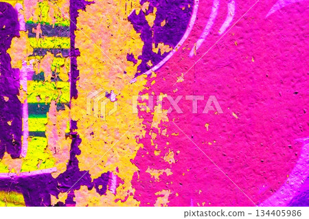 Vibrant Distressed Abstract Texture in Neon Pink, Yellow, Purple for 80s, Y2K Aesthetic 134405986