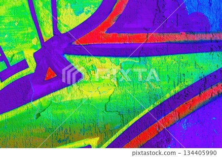 Vibrant Neon Graffiti Mural with Fluorescent Green Purple Red for 90s Street Art Style Vibrant Neon Graffiti Mural with Fluorescent Green Purple Red for 90s Street Art Style 134405990