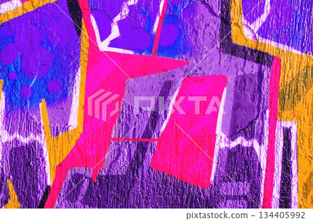 Vibrant Abstract Graffiti in Neon Pink, Purple, Yellow with Retro 80s Vibes Vibrant Abstract Graffiti in Neon Pink, Purple, Yellow with Retro 80s Vibes 134405992
