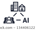Improving society through the use of AI. An icon of building a society of people and cities using AI. Effective use of AI in government. 134406122