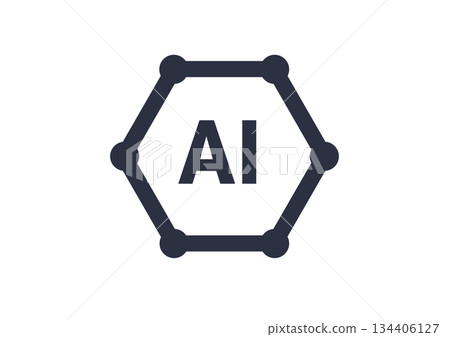 An icon featuring six carbon atoms arranged in a regular hexagon, a benzene ring representing the bond, and AI. Organic chemistry and AI. An icon featuring six carbon atoms arranged in a regular hexagon, a benzene ring representing the bond, and AI. Organic chemistry and AI. 134406127