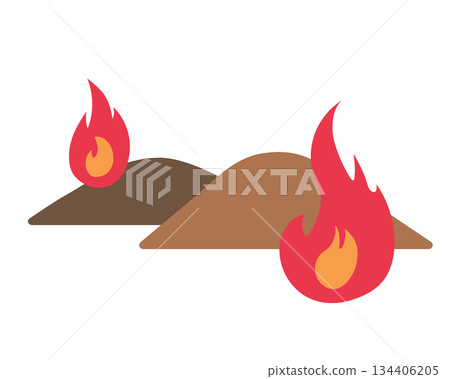 森林火災插圖（秋冬季山景） 134406205