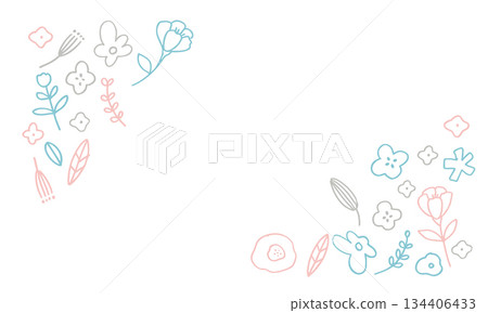 Line drawing Scandinavian style illustration frame. Plant background frame with plants and flowers. Hand drawn plants. Scandinavian style background. Line drawing Scandinavian style illustration frame. Plant background frame with plants and flowers. Hand drawn plants. Scandinavian style background. 134406433