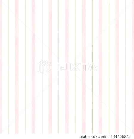 Pink strips and gold thin lines seamless pattern. Hand drawn watercolor art isolated from background. Delicate template for wrapping paper, packaging, wallpaper, textile 134406843