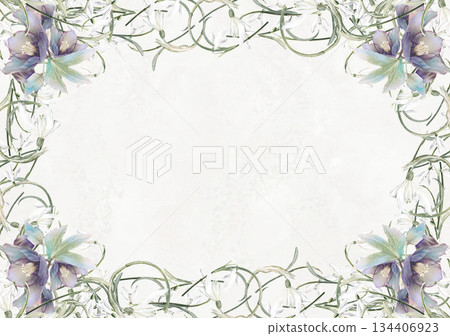 Chic snowdrop and Christmas rose flower frame 134406923