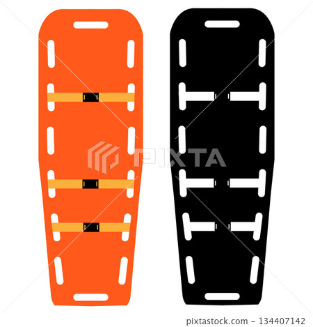 top view spinal board icon set. long spinal boards with head immobilizer. 134407142