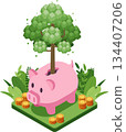 Isometric Piggy Bank with a Growing Tree 134407206