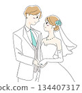 Illustration of a bride and groom facing each other - A simple and gentle wedding image 134407317