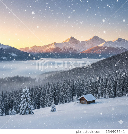 壯麗的雪山景色-高品質的風景插圖和圖片,捕捉了冬天的感覺。 壯麗的雪山景色-高品質的風景插圖和圖片,捕捉了冬天的感覺。 134407341