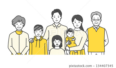 家庭插畫向量素材(三代,7 位成員) 家庭插畫向量素材(三代,7 位成員) 134407345