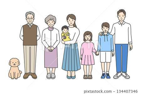 家庭插畫向量素材(三代,7 位成員) 家庭插畫向量素材(三代,7 位成員) 134407346