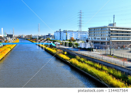 Sasame Bridge / Looking downstream from the Shingashi River (towards Hayase Pedestrian Bridge) (Itabashi Ward, Tokyo) [November 2025] 134407564