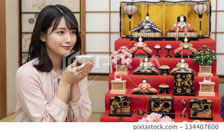 一位女士正在慶祝女兒節。 134407600