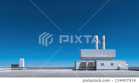 Air conditioner with heat pump, air compressor on the roof of the building. 134407914