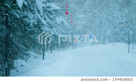 Snow-covered Shirakaba Highway in winter on the way to Shirogane Onsen in Biei, Hokkaido 134408003