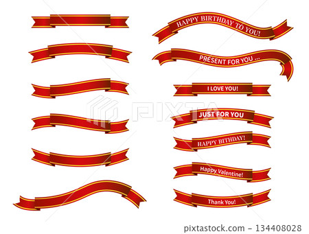 紅色和金色漸變絲帶插圖套裝橫幅材料 134408028
