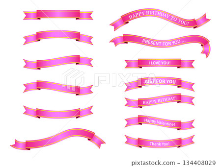 粉紅色和金色漸變絲帶插圖套裝橫幅材料 134408029