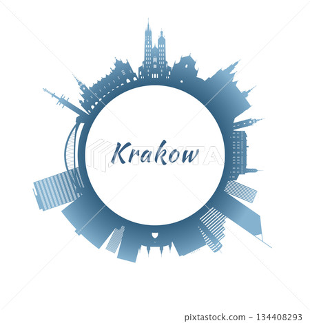 Krakow skyline with colorful buildings. Krakow skyline with colorful buildings. 134408293