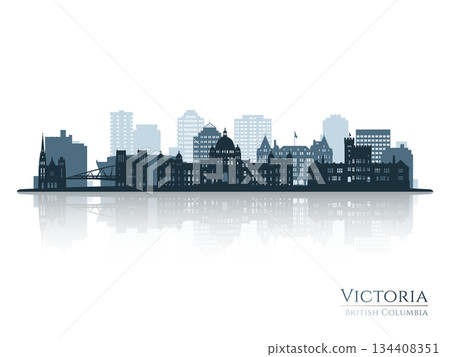 Victoria skyline silhouette with reflection.  134408351