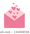 Envelope open Love letter with hearts, cute pink romantic mail with stamp, airmail, postcard. Wedding and Valentine Day Decoration design elements. 134408594