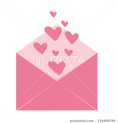 Envelope open Love letter with hearts, cute pink romantic mail with stamp, airmail, postcard. Wedding and Valentine Day Decoration design elements. Envelope open Love letter with hearts, cute pink romantic mail with stamp, airmail, postcard. Wedding and Valentine Day Decoration design elements. 134408594