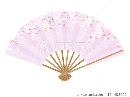 一幅描繪美麗櫻花的扇形插畫。 134408631