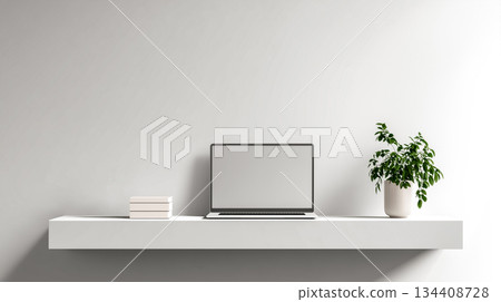 一種現代工作方式，象徵著在極簡空間中的專注和高效。 134408728