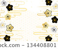 A gorgeous background illustration combining gold and silver plum blossoms and traditional Japanese patterns 134408801