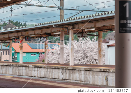 Kakunodate Station in spring season. railway station in the city of Semboku, Akita Prefecture, Japan, operated by East Japan Railway Company, JR East. Semboku city, Akita Prefecture, 23 April 2025 134408857