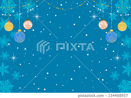 超簡約的聖誕背景，可愛，雪，裝飾品，藍色，橫向，插圖 134408937