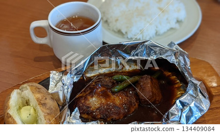 Hamburger steak baked in foil 134409084
