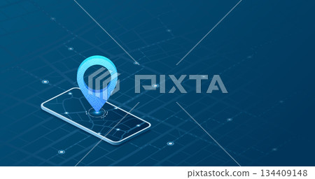 Mobile app for efficient route planning, location search utilizing GPS map integration. Concept direction tracking through GPS. Vector illustration on white background. Mobile app for efficient route planning, location search utilizing GPS map integration. Concept direction tracking through GPS. Vector illustration on white background. 134409148